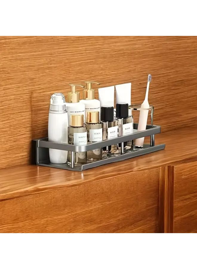 Black No Drill Wall Shelf Anti Fall Bathroom Vanity Organizer For Toiletries - Image 5