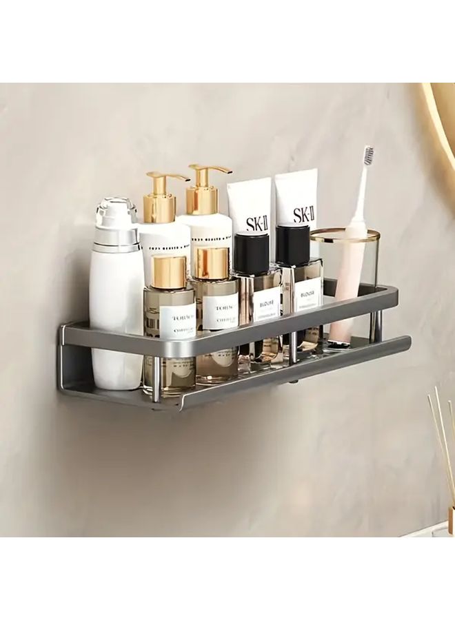 Black No Drill Wall Shelf Anti Fall Bathroom Vanity Organizer For Toiletries - Image 1