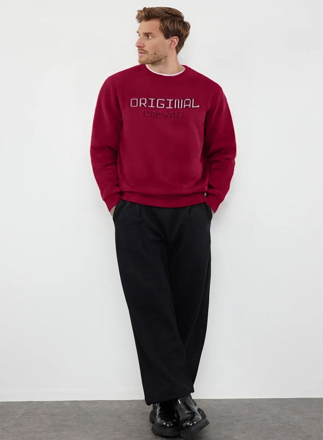 trendyol Burgundy Slim/Slim Cut Puffy Printed Polar Fleece Sweatshirt - Image 1