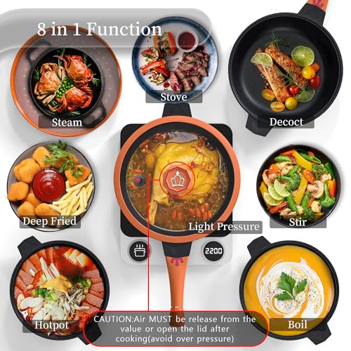 TIBORANG 8 in 1 Multipurpose 11 Inch 5 Quart Heat Indicator Nonstick Deep Frying Pan with Glass Lid,Stay-cool Handle,Steamed Grid,PFOA-Free,Dishwasher&Oven Safe,Works with All Stovetops(Tangerine) - Image 2