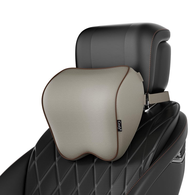 Crofy 2 Pack Car Neck Pillow, Softness Car Headrest Pillow for Driving with Adjustable Strap, 100% Memory Foam and Breathable Removable Cover, Comfortable Ergonomic Design (Beige) - Image 1