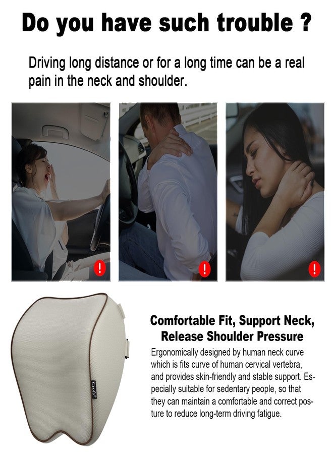 Crofy 2 Pack Car Neck Pillow, Softness Car Headrest Pillow for Driving with Adjustable Strap, 100% Memory Foam and Breathable Removable Cover, Comfortable Ergonomic Design (Beige) - Image 5