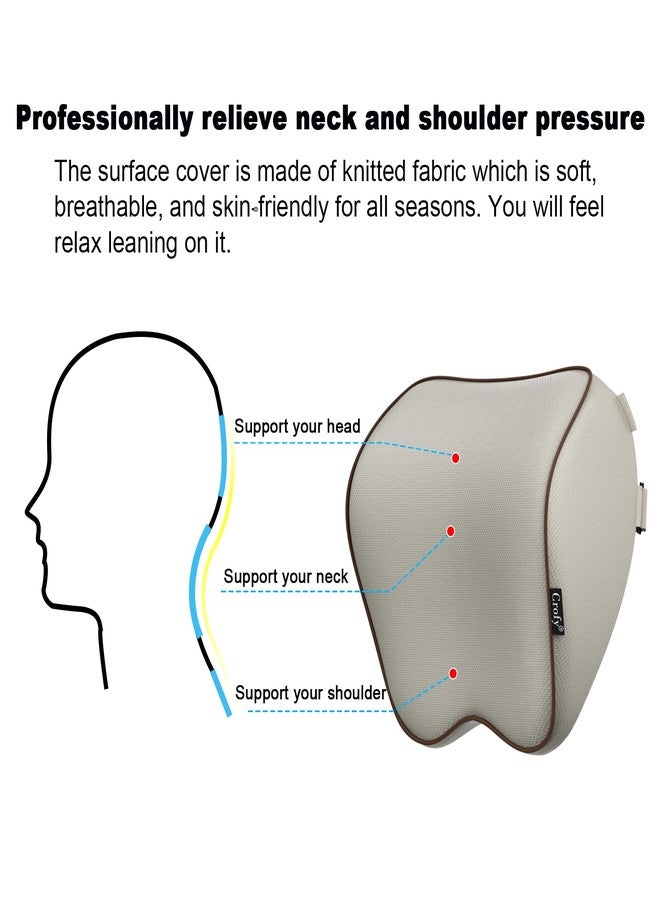 Crofy 2 Pack Car Neck Pillow, Softness Car Headrest Pillow for Driving with Adjustable Strap, 100% Memory Foam and Breathable Removable Cover, Comfortable Ergonomic Design (Beige) - Image 3