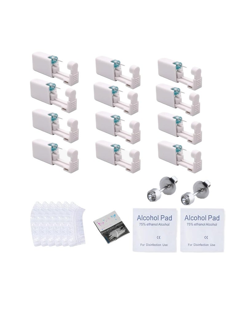 12 Pairs No Pain Ear Piercing Kit, Disposable Self Piercing Gun with 24Pcs Ear Studs & Cleaning Tools, Portable Nose Ear Piercer for Home Household Use, Safe Easy-to-Use Body Piercing Tools for Men Women（216） - Image 1