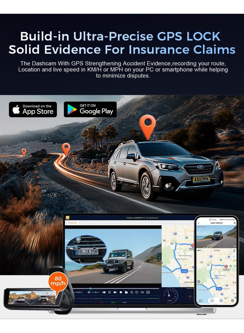 4k Dash Cam Front and Rear, 3.59" IPS Screen, Built-in GPS 5G WiFi Dash Camera for Cars with App, UHD 2160P Night Vision Free 64G SD Card, 170° Wide Angle, HDR, 24H Parking Mode - Image 3