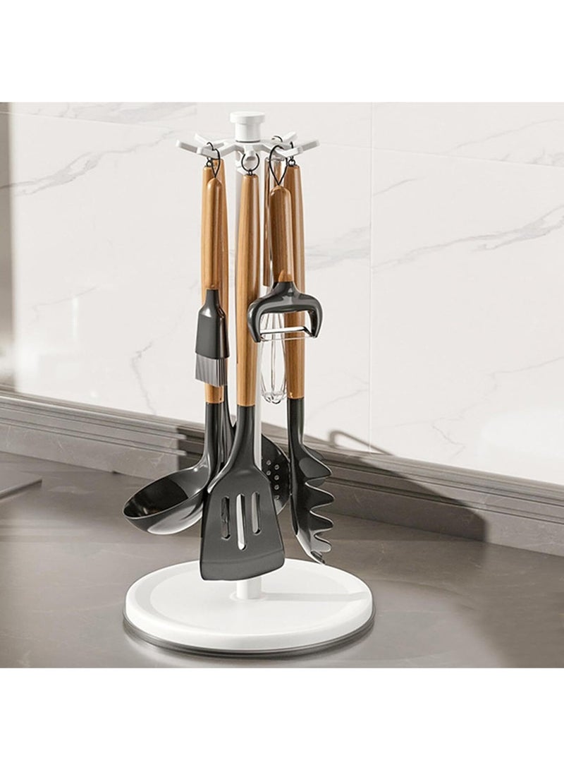Arabest A Kitchen Storage Rack with No Drilling Required, Featuring a Rotating Hook And Rod for Organizing Utensils Like Spatulas And Spoons, Perfect for Draining, White  - Image 1