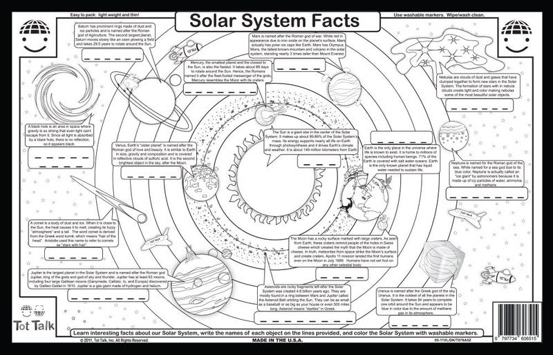 Tot Talk Learn Planet Names and Facts  Made in USA  Front and Back ActivitiesSolar System Educational Placemat for Kids  Waterproof Washable Durable Reusable  by Tot Talk  115 x 175 - Image 2