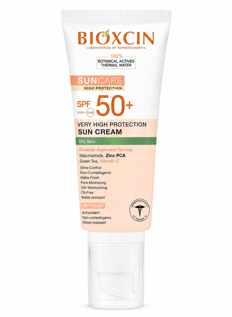 BIOXCIN SPF 50+ Sun Cream for Oily Skin | UVA UVB Protection | Hyaluronic Acid, Collagen, Green Tea & Vitamin E | Water Resistant Dry Touch Sunscreen | 50ml - Image 1