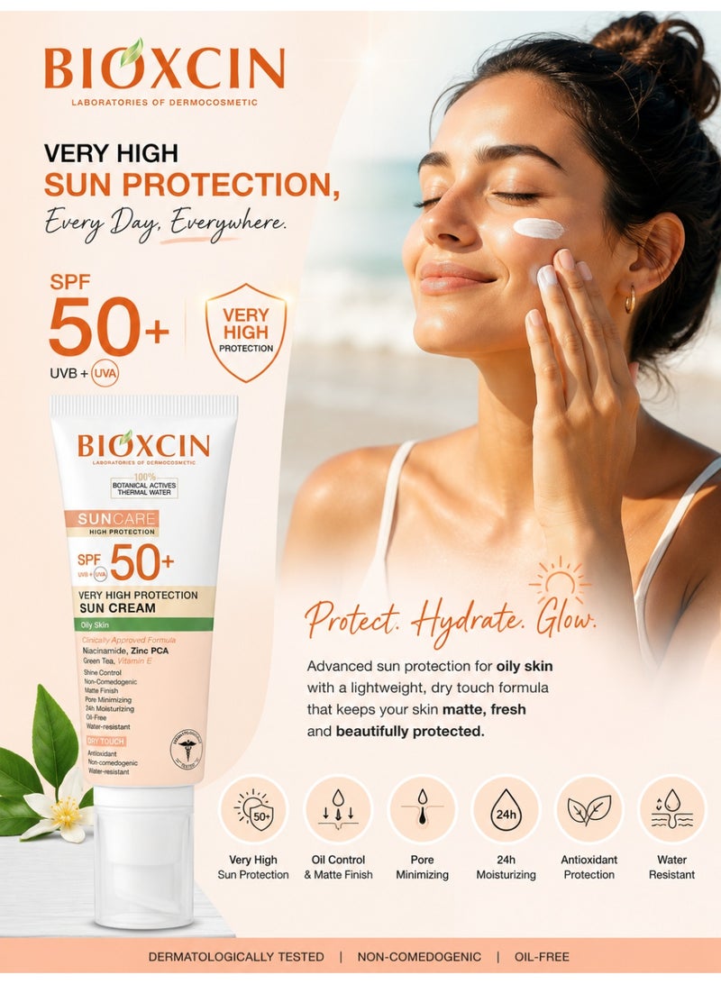 BIOXCIN SPF 50+ Sun Cream for Oily Skin | UVA UVB Protection | Hyaluronic Acid, Collagen, Green Tea & Vitamin E | Water Resistant Dry Touch Sunscreen | 50ml - Image 2