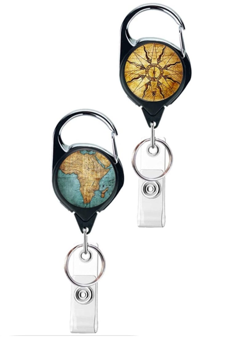 SYOSI 2 Pack Heavy Duty Retractable Badge Holder Reel, Retractable Badge Holder with Clip Key Ring for ID Cards Keys Key Reel with Retractable Reel Clip On Card Holders (2-Map Compass)  - Image 2