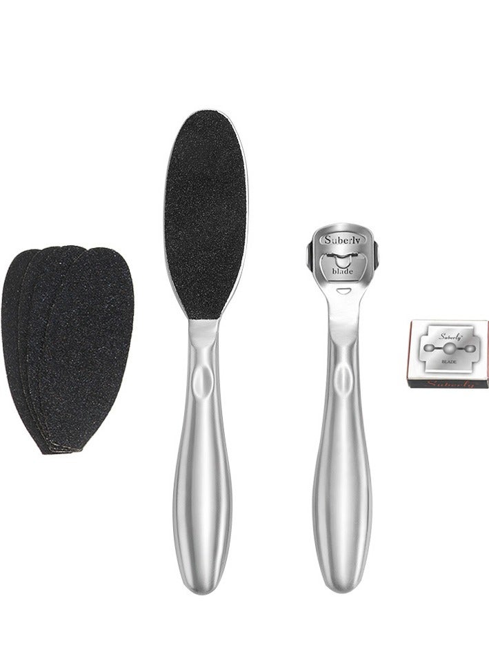 2 Pieces Stainless Steel Pedicure Foot File Callus Remover Foot Scrubber Rasp with 20 Replaceable Coarse/Fine Double Side Reusable Pads for Care Cracked Skin Callus Remover Tool(Silver) - Image 1
