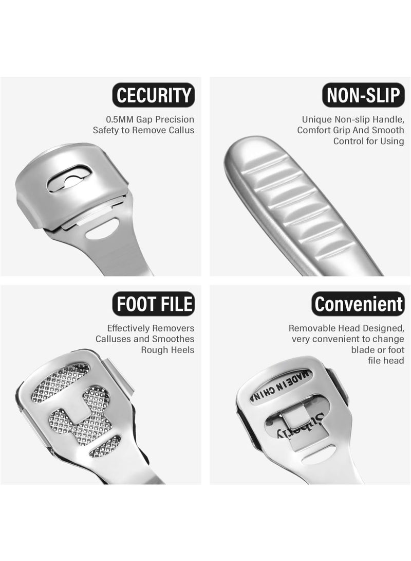 2 Pieces Stainless Steel Pedicure Foot File Callus Remover Foot Scrubber Rasp with 20 Replaceable Coarse/Fine Double Side Reusable Pads for Care Cracked Skin Callus Remover Tool(Silver) - Image 2