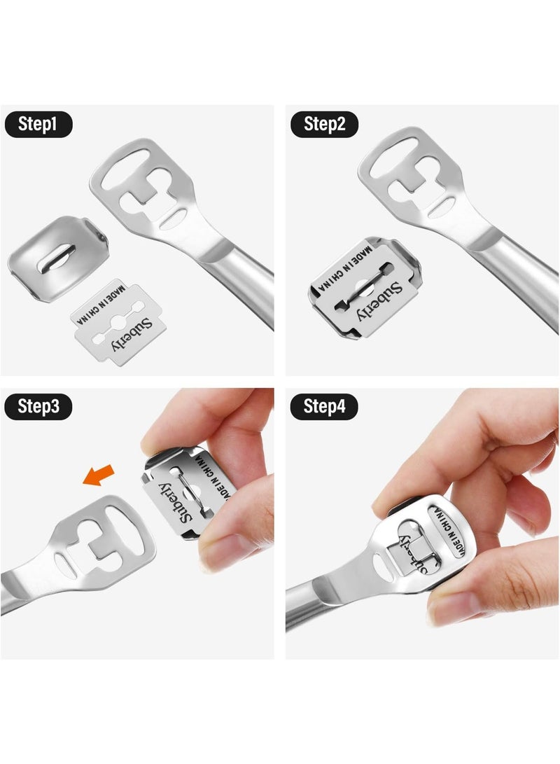 2 Pieces Stainless Steel Pedicure Foot File Callus Remover Foot Scrubber Rasp with 20 Replaceable Coarse/Fine Double Side Reusable Pads for Care Cracked Skin Callus Remover Tool(Silver) - Image 3
