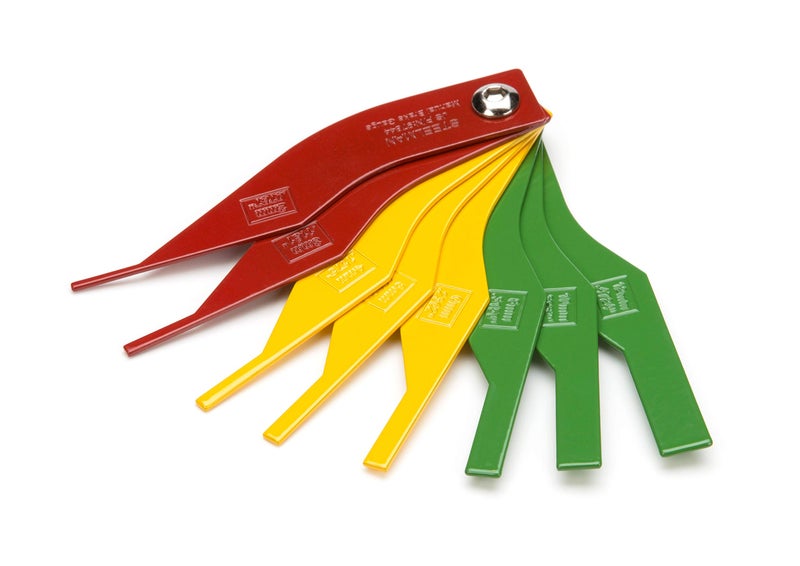 مجموعة قياس سمك بطانات الفرامل من ستيلمان 8 قطع للاستخدام الميكانيكي مع وسادات الفرامل القرصية والدرامية، ملونة ومصنوعة من الصلب مع قياسات متري و SAE