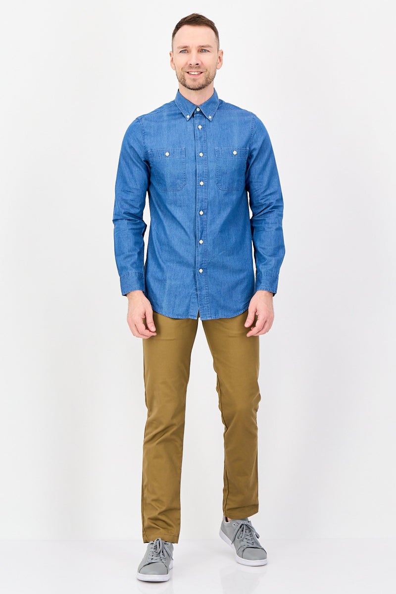 Chaps Men Regular Fit Washed Long Sleeves Casual Shirt, Blue - Image 4