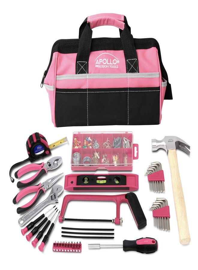 Apollo Tools 201 Piece Home Tool Set, Pink Tool Set Includes Hacksaw, Picture Hanging Assortment, and Selection of Most Needed Tools in Sturdy Tool Bag - Pink Ribbon - DT0020P - Image 1