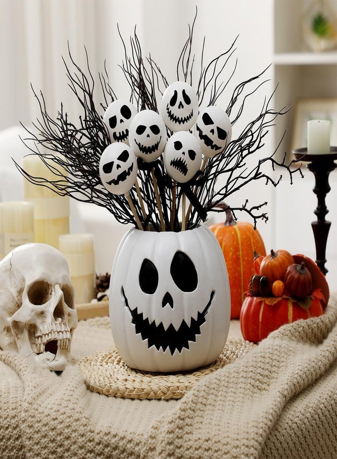 Wiwiqing Halloween Table Centerpieces Decor Resin Pumpkin Vase with 7 Artificial Ghost Skull Face Balls Branch Flower Soil, Retro DIY Spooky Pumpkin Vase for Home Kitchen Indoor Decoration - Image 4