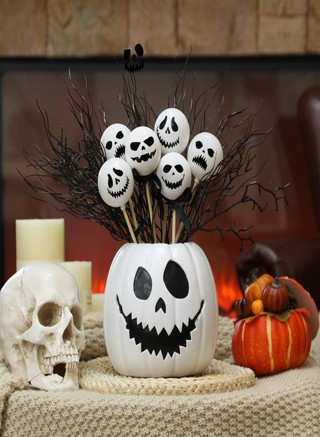 Wiwiqing Halloween Table Centerpieces Decor Resin Pumpkin Vase with 7 Artificial Ghost Skull Face Balls Branch Flower Soil, Retro DIY Spooky Pumpkin Vase for Home Kitchen Indoor Decoration - Image 5