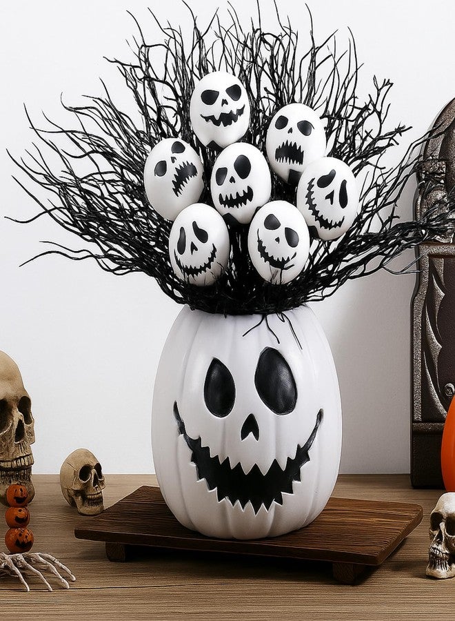 Wiwiqing Halloween Table Centerpieces Decor Resin Pumpkin Vase with 7 Artificial Ghost Skull Face Balls Branch Flower Soil, Retro DIY Spooky Pumpkin Vase for Home Kitchen Indoor Decoration - Image 1