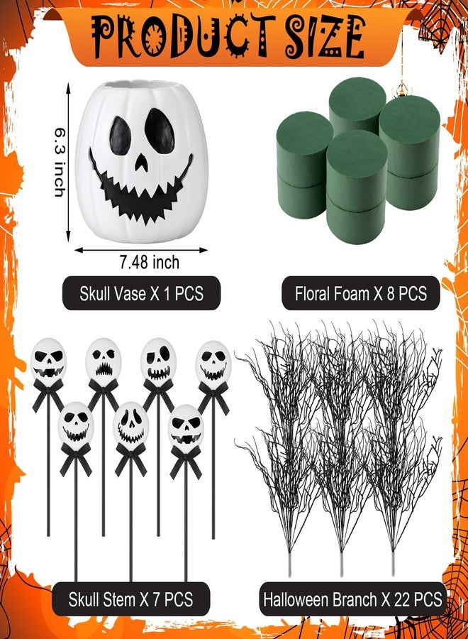 Wiwiqing Halloween Table Centerpieces Decor Resin Pumpkin Vase with 7 Artificial Ghost Skull Face Balls Branch Flower Soil, Retro DIY Spooky Pumpkin Vase for Home Kitchen Indoor Decoration - Image 3