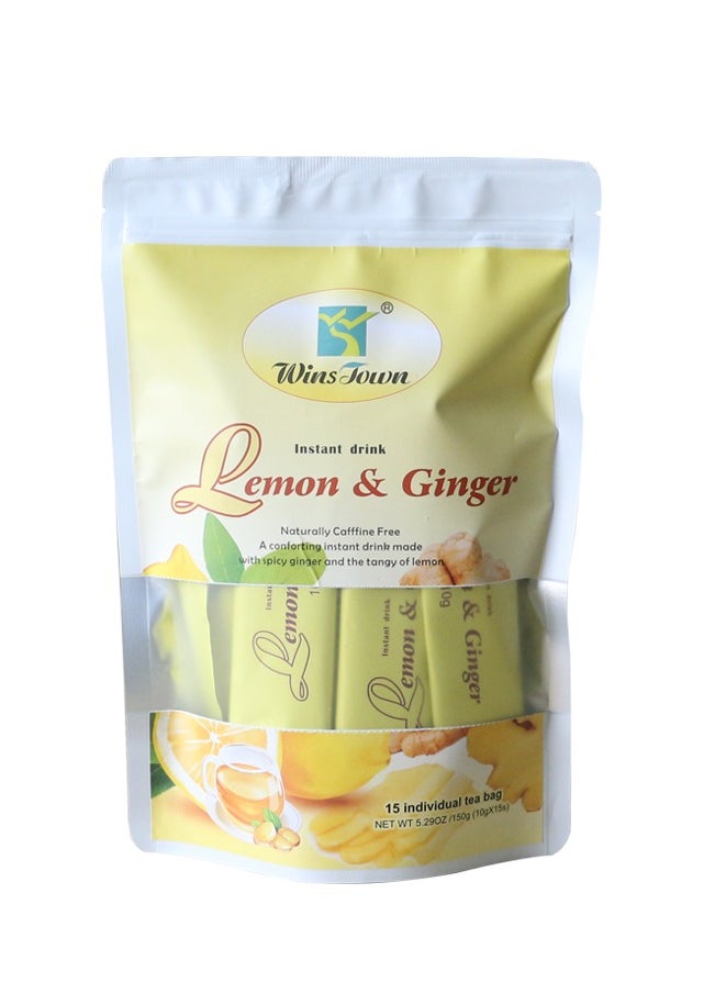 Wins Town Lemon Ginger Tea 10gx15 sachets, enriched with Vitamin C and Ginger Root Extract, used for skin antioxidant, boosting immunity, promoting digestion and warming the bowels, relieving women's menstrual cramps, etc.  - Image 1
