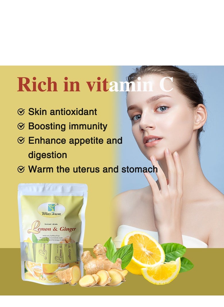 Wins Town Lemon Ginger Tea 10gx15 sachets, enriched with Vitamin C and Ginger Root Extract, used for skin antioxidant, boosting immunity, promoting digestion and warming the bowels, relieving women's menstrual cramps, etc.  - Image 2