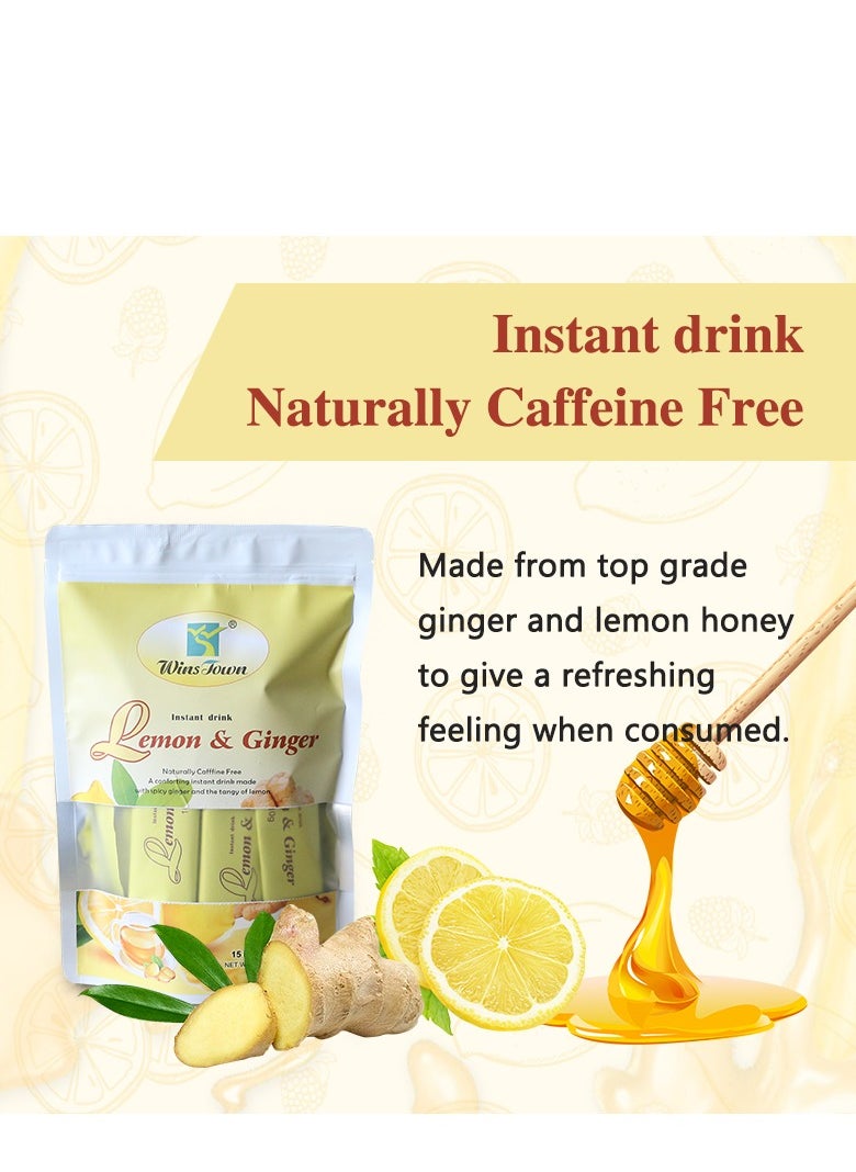Wins Town Lemon Ginger Tea 10gx15 sachets, enriched with Vitamin C and Ginger Root Extract, used for skin antioxidant, boosting immunity, promoting digestion and warming the bowels, relieving women's menstrual cramps, etc.  - Image 3