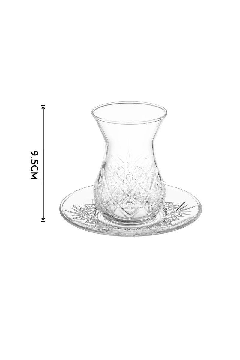 Pasabachi Turkish-made clear glass tea cup and saucer set, consisting of 6 tea cups and 6 tea saucers - Image 4