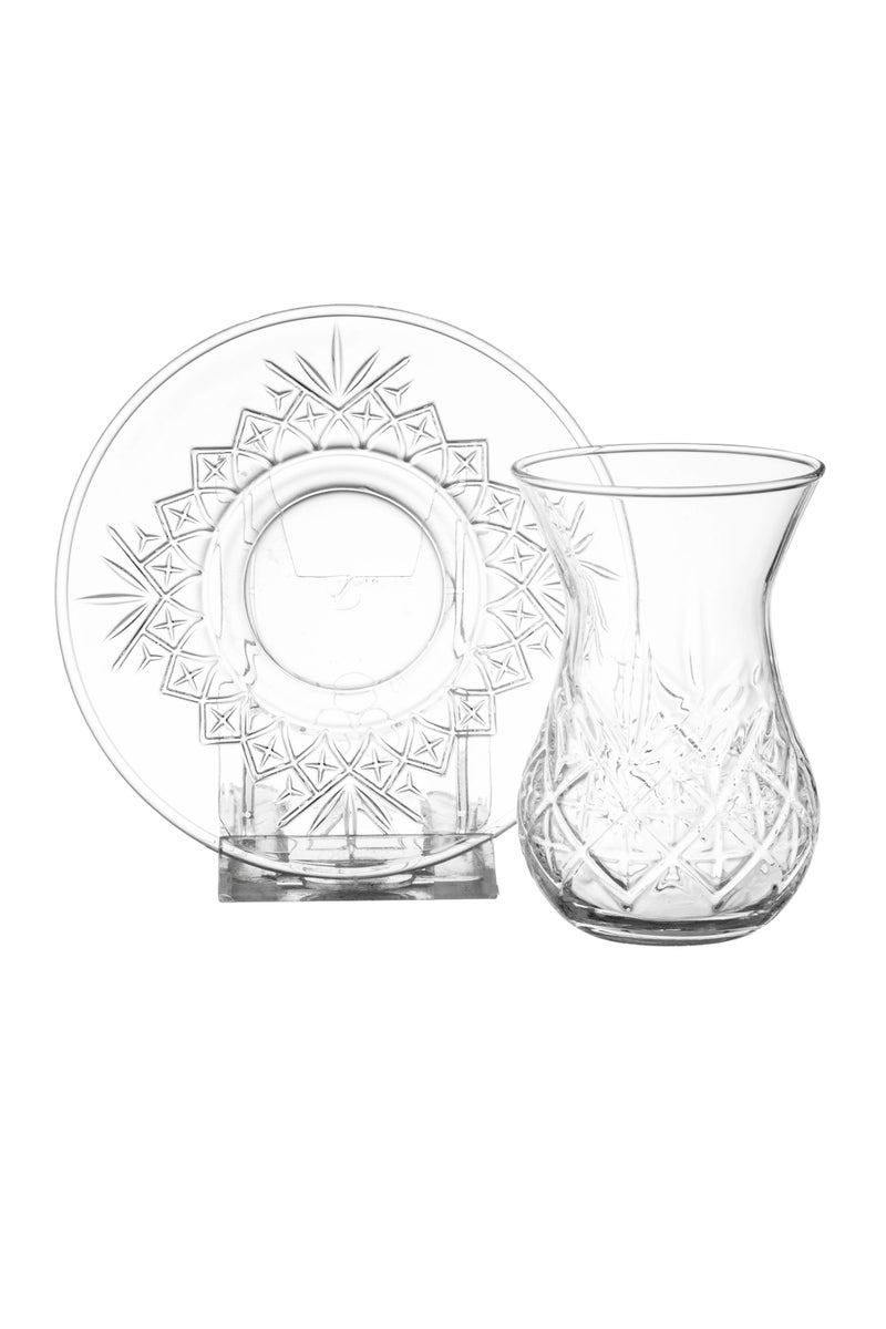 Pasabachi Turkish-made clear glass tea cup and saucer set, consisting of 6 tea cups and 6 tea saucers - Image 3
