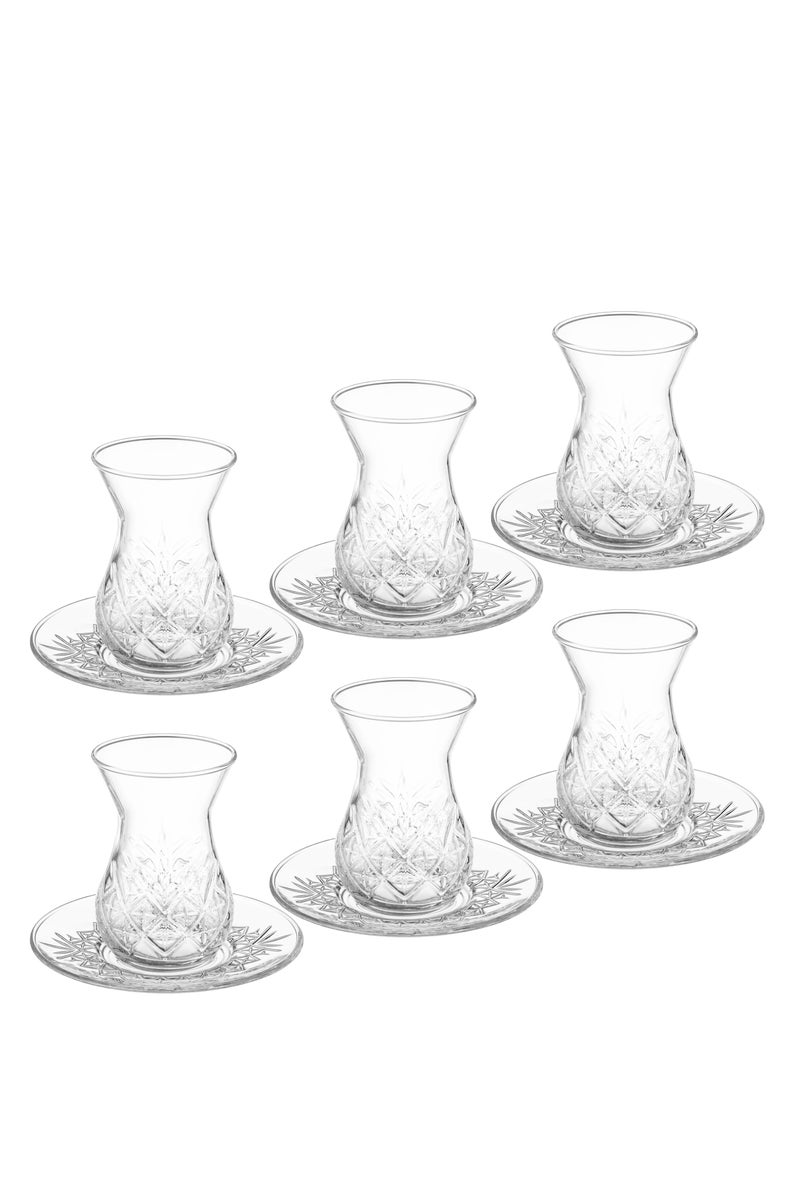 Pasabachi Turkish-made clear glass tea cup and saucer set, consisting of 6 tea cups and 6 tea saucers - Image 2