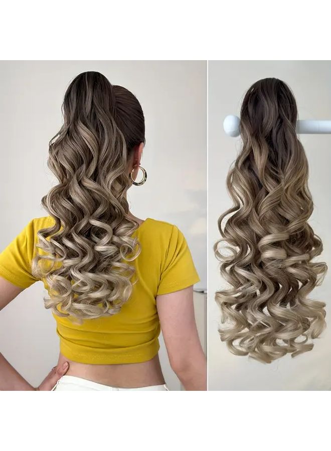 Light Brown 22 Inch Water Wave Ponytail Extension Heat Resistant Synthetic Hairpiece For Women - Image 4