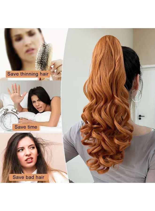 Light Brown 22 Inch Water Wave Ponytail Extension Heat Resistant Synthetic Hairpiece For Women - Image 3