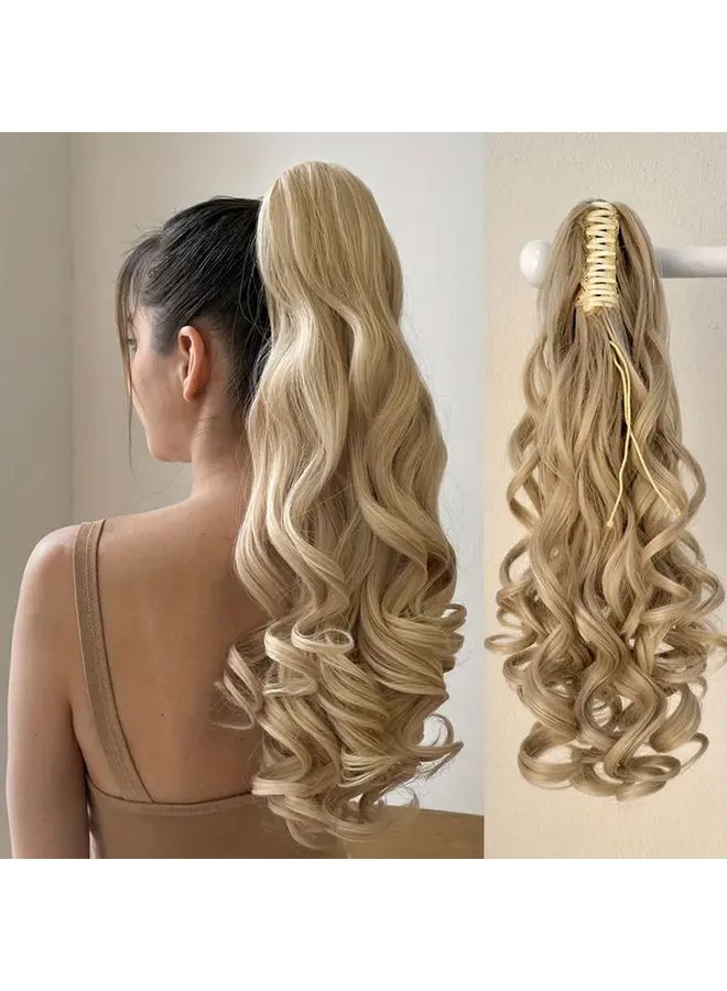 Light Brown 22 Inch Water Wave Ponytail Extension Heat Resistant Synthetic Hairpiece For Women - Image 2