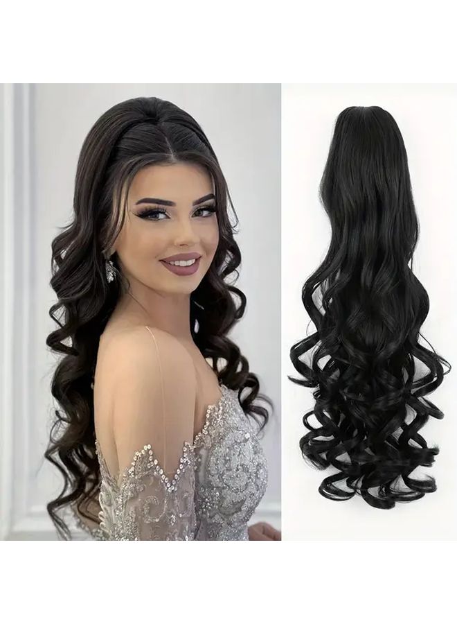 Light Brown 22 Inch Water Wave Ponytail Extension Heat Resistant Synthetic Hairpiece For Women - Image 5