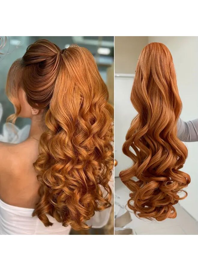 Light Brown 22 Inch Water Wave Ponytail Extension Heat Resistant Synthetic Hairpiece For Women - Image 1