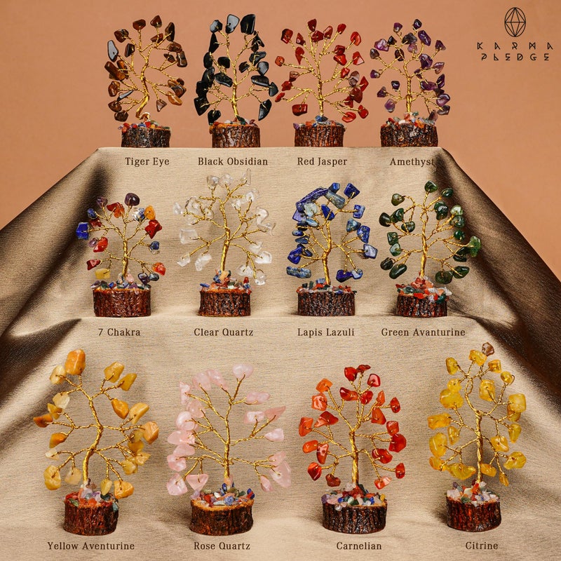 KARMAPLEDGE Crystal Tree Set of 12 Unique Birthday Gifts for Women, Sister, Mom, Home Office Decor, Shelf Desk Decoration for Positive Energy, Bring Good Luck, Money, Reiki Healing, Chakra Tree of Life Gift Sets - Image 2