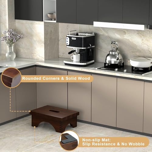 Craftsline Wooden Bedside Step Stool - Indoor & Outdoor Mobility - 16.5 x 11.8 x 6.5 Inches Portable One Step (Brown) - Image 3