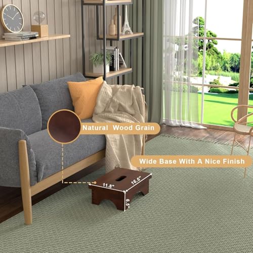 Craftsline Wooden Bedside Step Stool - Indoor & Outdoor Mobility - 16.5 x 11.8 x 6.5 Inches Portable One Step (Brown) - Image 4