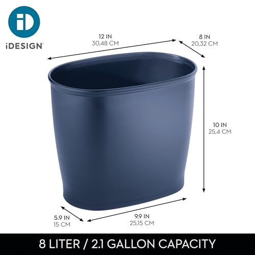 InterDesign iDesign Slim Plastic Bathroom Trash Can, Small Garbage Bin for Bedroom, Office, Desk, Dorm, Navy Blue - Image 4