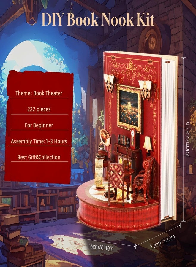 ETKVR Book Nook Kit - DIY Miniature House Dollhouse Kit 3D Puzzles for Adults, Gifts for Family and Friends Bookshelf Decor Tiny House Model Build with Dust Cover - Book Theater - Image 5