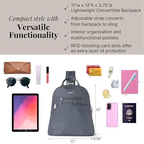 Baggallini Essential Mini Backpack Purse for Women - Built-in RFID Card Holder - Convertible Sling Bag with Adjustable Shoulder Strap, Charcoal Gray - Image 4