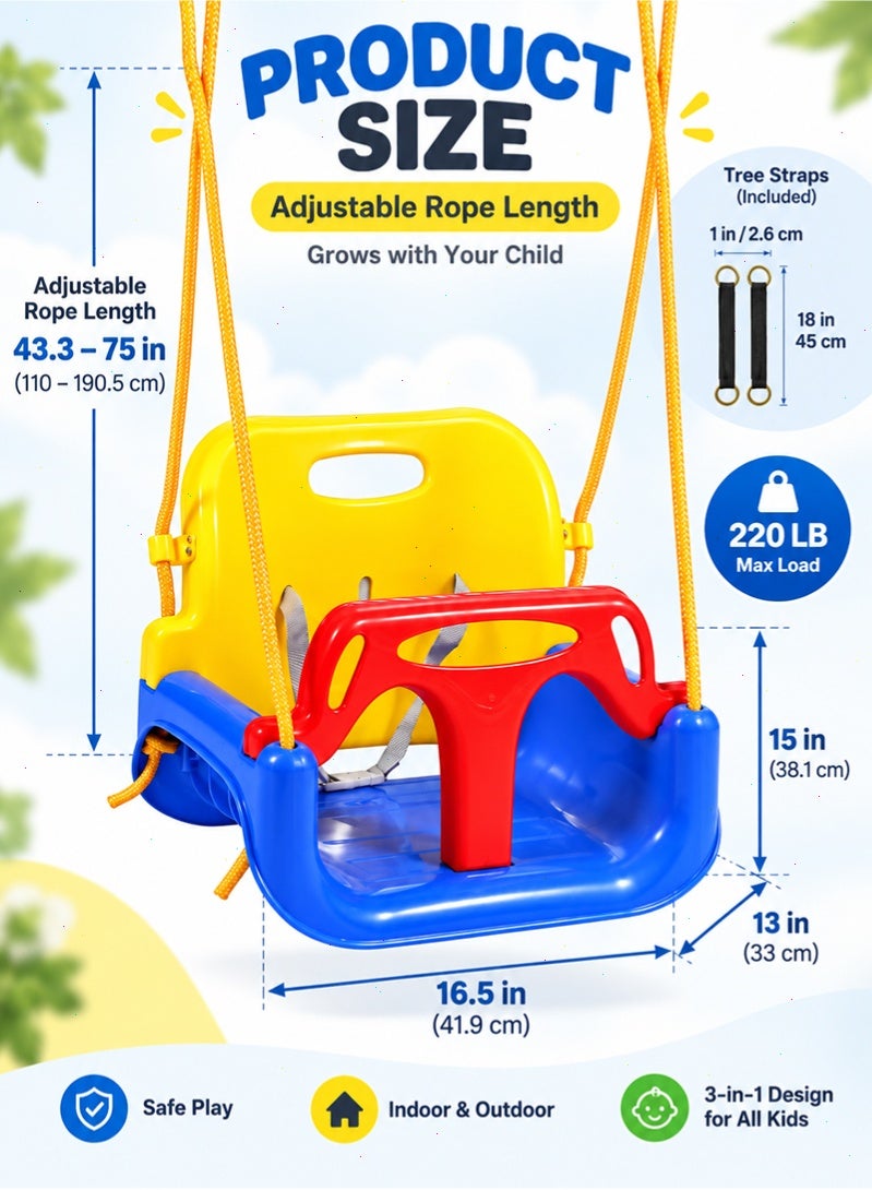 Topyich 3-in-1 Swing Seat for Kids - Non-Toxic Baby Swing,Durable & Sturdy Hanging Swing for Toddlers Indoor Outdoor - Image 2
