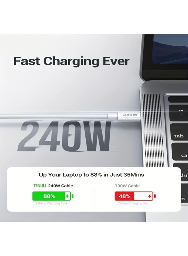 240W كابل USB C للشحن السريع أبيض 6 أقدام للكمبيوتر المحمول والهاتف - Image 4