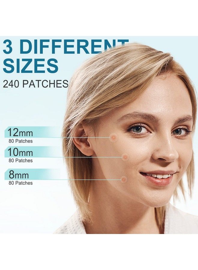 LotFancy Acne Patches 240 Count 3 Sizes (12 10 8Mm) Hydrocolloid Pimple Patches For Face Clear Zit Stickers For Blemishes Spots Skin Acne Dots Treatment  - Image 4