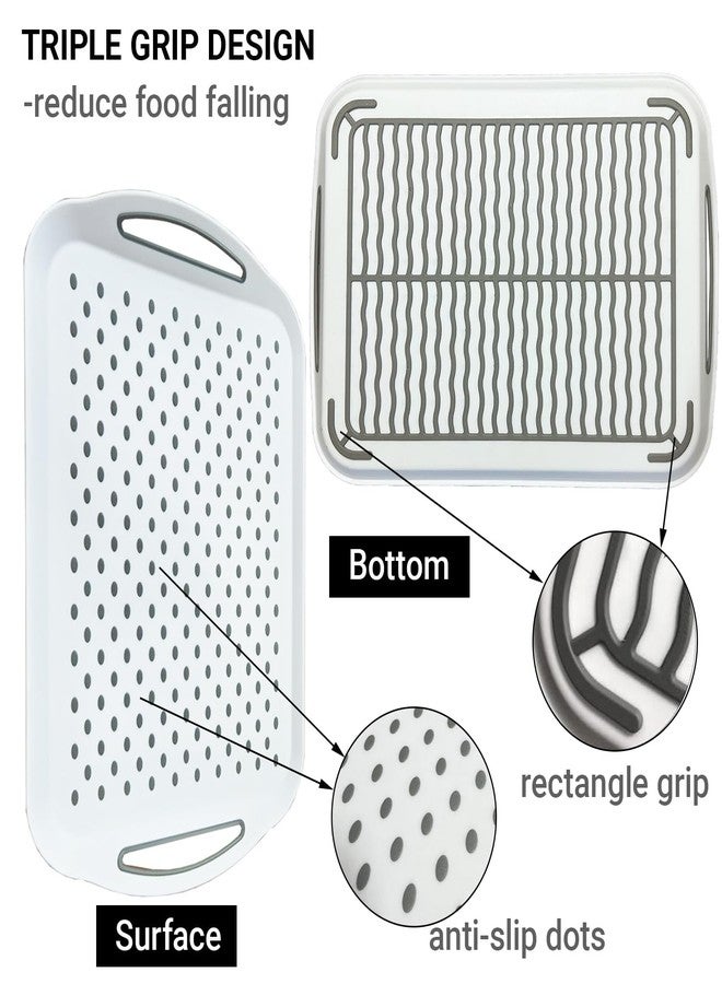 Crastilior 2PCS Large Non Slip Serving Tray with Handles Food Trays for Eating on Couch TV Lap Tray with Silicone Grippy Dots for Breakfast Dinner, Set of 2, White - Image 4
