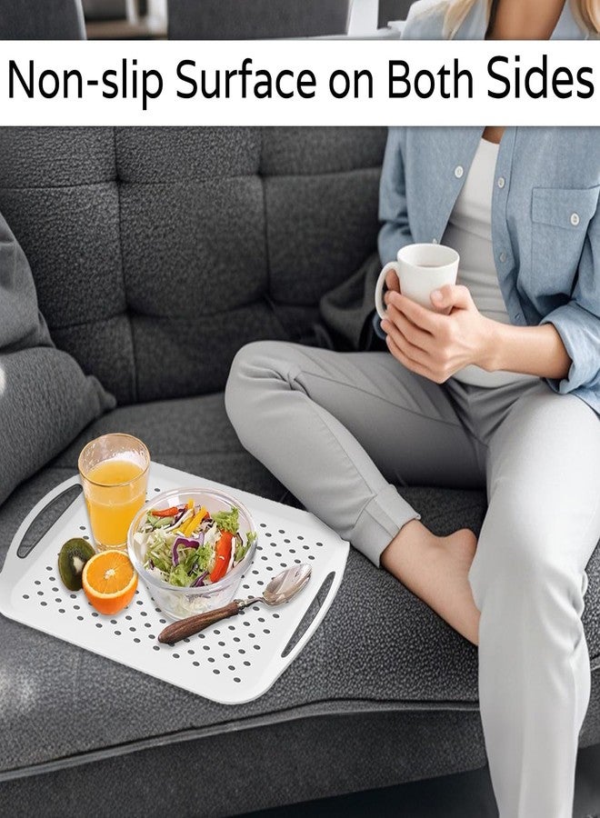 Crastilior 2PCS Large Non Slip Serving Tray with Handles Food Trays for Eating on Couch TV Lap Tray with Silicone Grippy Dots for Breakfast Dinner, Set of 2, White - Image 3