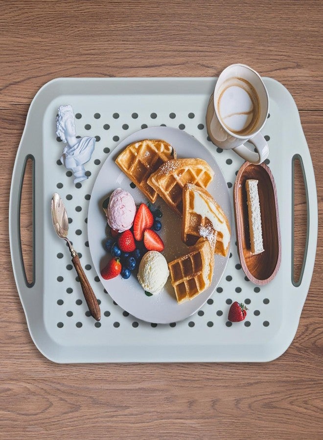 Crastilior 2PCS Large Non Slip Serving Tray with Handles Food Trays for Eating on Couch TV Lap Tray with Silicone Grippy Dots for Breakfast Dinner, Set of 2, White - Image 5
