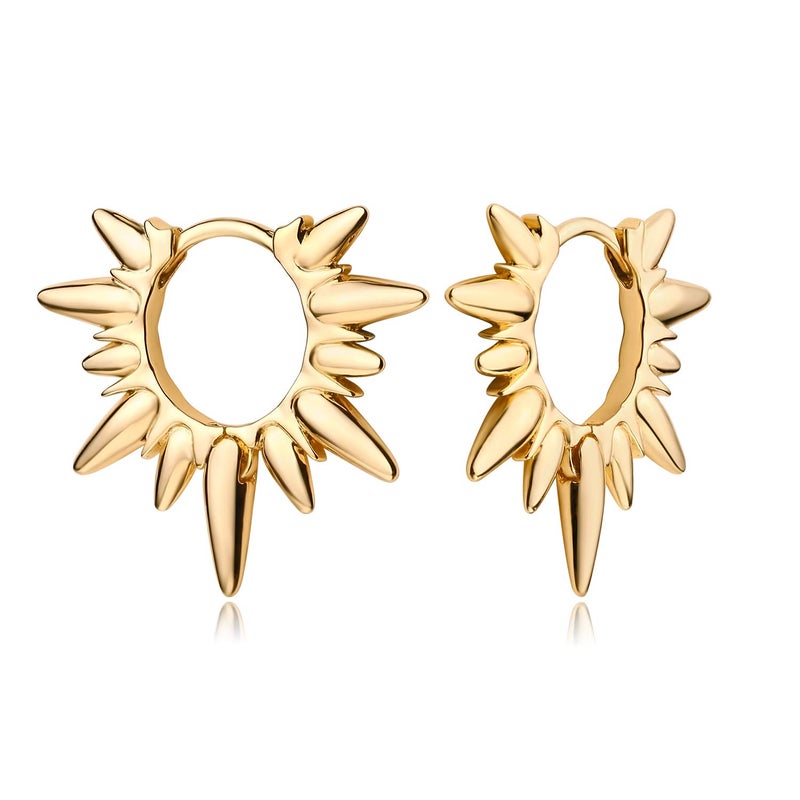 MYEARS Women Sun Earrings Gold Huggie Hoop 14K Gold Plated Small Simple Hypoallergenic Everyday Jewelry - Image 1