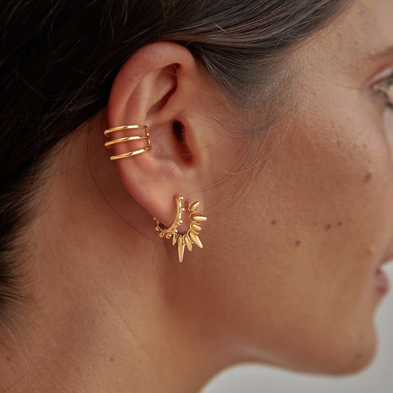 MYEARS Women Sun Earrings Gold Huggie Hoop 14K Gold Plated Small Simple Hypoallergenic Everyday Jewelry - Image 3