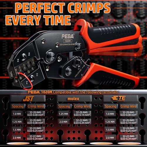 PEBA JST Ratcheting Crimper 32-22 AWG for 1.0mm/1.25mm/1.5mm/2.0mm Pitch Micro Connectors, Crimping Tool for JST-SH 1.0mm/GH 1.25mm/ZH1.5mm/PH 2.0mm, Molex TE terminals - Precision JST Crimp Tool - Image 3